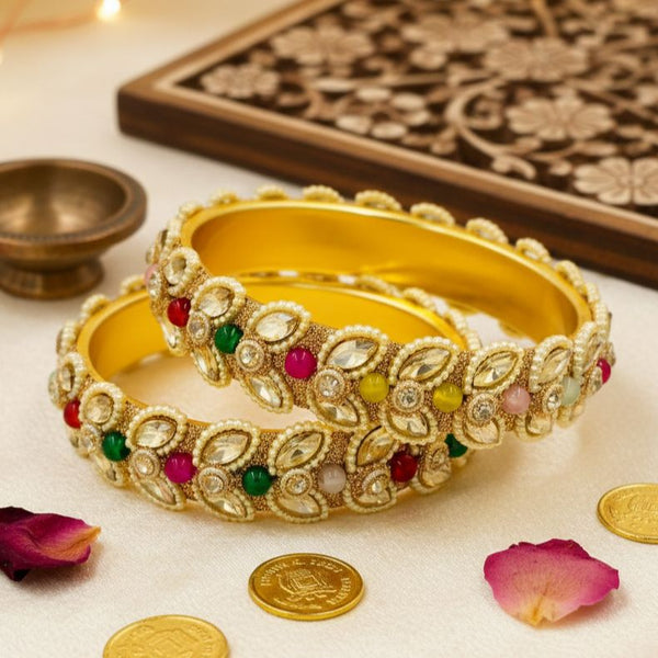 Party Wear Golden Color Bangles / Kangan Set for Girls & Women Kada Set Lac Bangles
