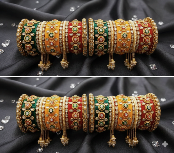 Rajasthani Multi Chuda, Bridal Chuda, Punjabi Chuda, Kundan Bangles Set