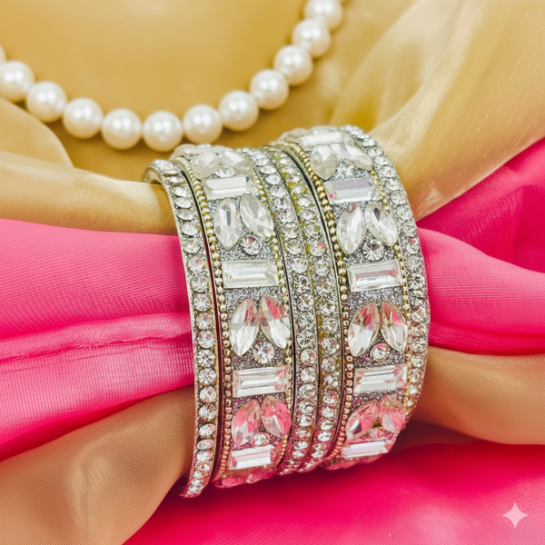 Party Wear Silver Color Bangles / Kangan Set for Girls & Women Kada Set Lac Bangles , Bridel Chuda